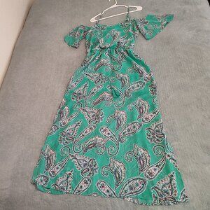 Size S Bisou Bisou Teal Floral Flowy Summer Dress Turquoise Maxi